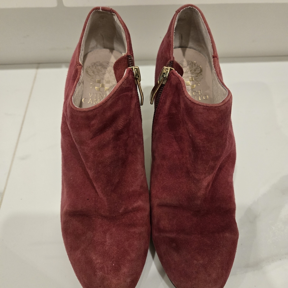 Vince Camuto Wine Red Suede Women's Zip Booties